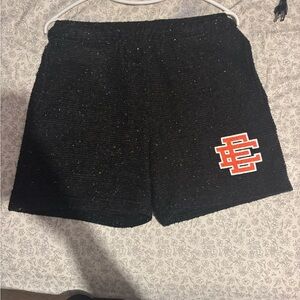 black & red eric emanuel boucle shorts